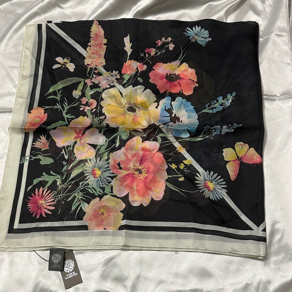 Vince Camuto Floral Silk Scarf with Multicolor Blooms